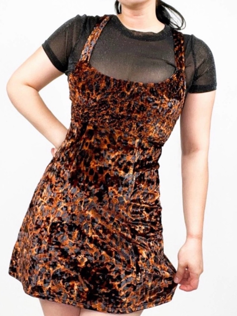1990s Buffy the Vampire Slayer Crushed Velvet Mini Leopard Practical Magic Dress - Picture 12 of 13